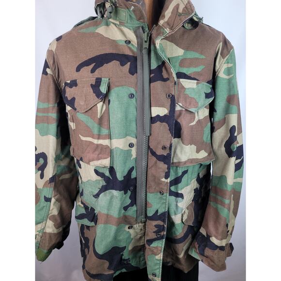 Camo Unisex Army Military Field Hooded Jacket Woodland Cold Weather Sz Med - Picture 4 of 11